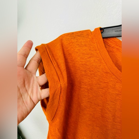 J. Crew Orange Firefly Linen Crewneck Rolled Cuff Short Sleeves Tee size S - Picture 4 of 7